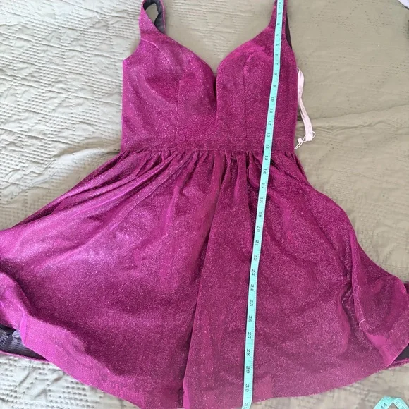 NWT Ellie Wilde Mon Cheri Fuchsia Metallic Shimmer Dress Lace Up Back Size 2 - Picture 9 of 9